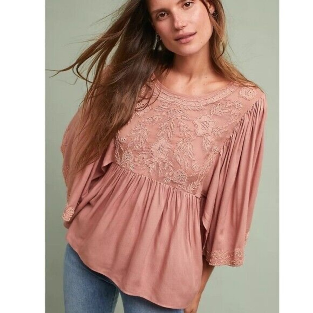 Love Sam Boho Peasant Top Dusty Rose